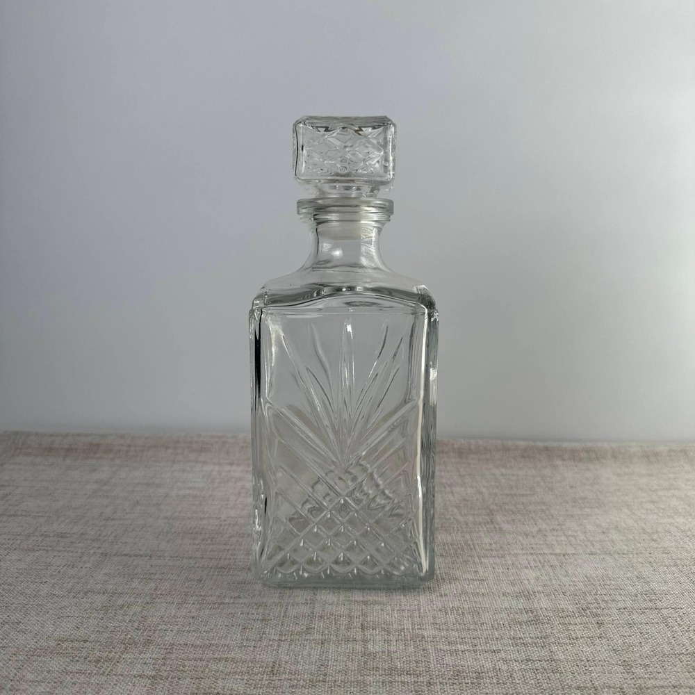 Vintage Italian Pressed Glass Decanter Geometric Pineapple Barware w Stopper
